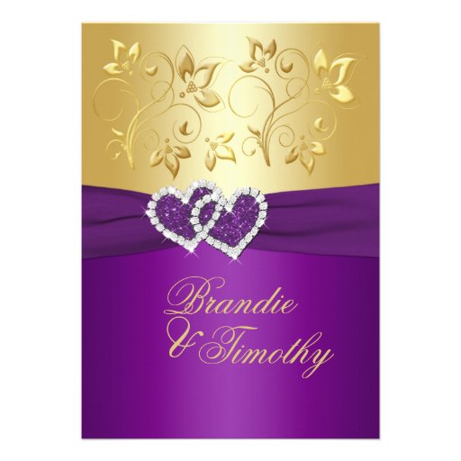 PRINTED RIBBON Purple, Gold Floral Wedding Invite