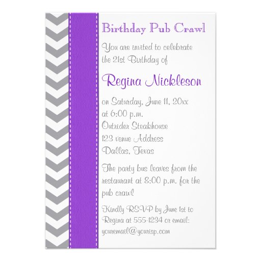 PRINTED RIBBON Purple Gray White 21 Birthday Party Personalized Invites