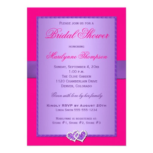 PRINTED RIBBON Purple, Pink Bridal Shower Invite
