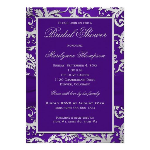 PRINTED RIBBON Purple, Silver Bridal Shower Invite