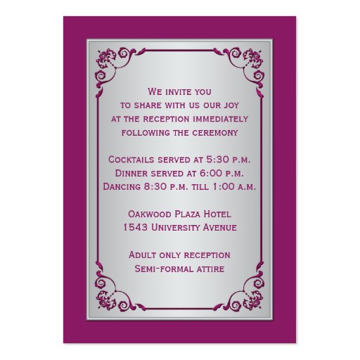 PRINTED RIBBON Purple Silver Floral Enclosure Card Business Cards (back side)
