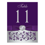 PRINTED RIBBON Purple Silver Table Number Postcard