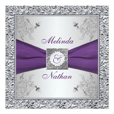 PRINTED RIBBON Purple Silver Wedding Invitation II