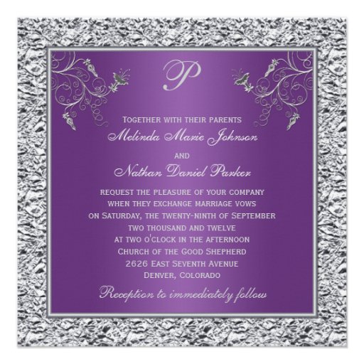 PRINTED RIBBON Purple Silver Wedding Invitation II