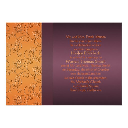 PRINTED RIBBON Purple, Tangerine Wedding Invite