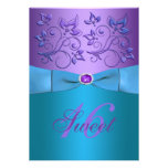 PRINTED RIBBON Purple, Turquoise Floral Sweet 16 Custom Invite
