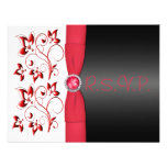 PRINTED RIBBON Red, Black, White Floral RSVP Card