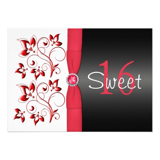 PRINTED RIBBON Red, Black, White Sweet 16 Invite