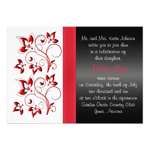 PRINTED RIBBON Red, Black, White Sweet 16 Invite