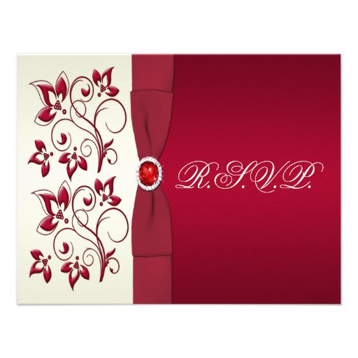 PRINTED RIBBON Red, Ivory Floral Reply Card