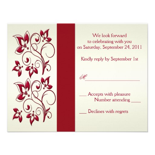 PRINTED RIBBON Red, Ivory Floral Reply Card