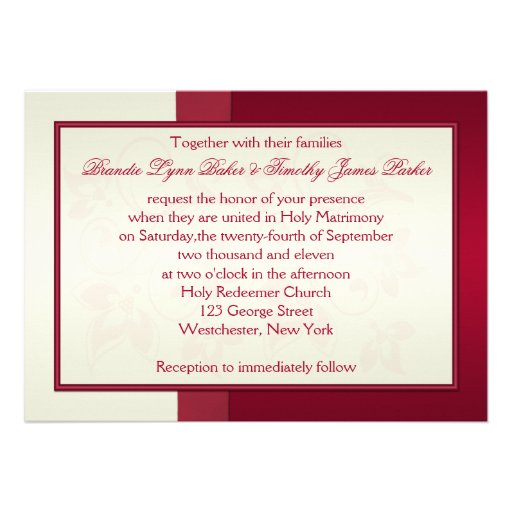 PRINTED RIBBON Red, Ivory Floral Wedding Invit Personalized Invites
