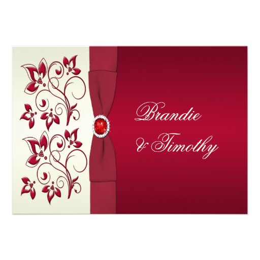 PRINTED RIBBON Red, Ivory Floral Wedding Invit Personalized Invites