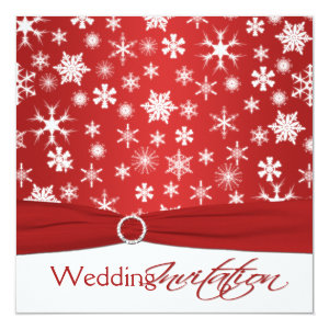 PRINTED RIBBON Red White Snowflakes Wedding Invite