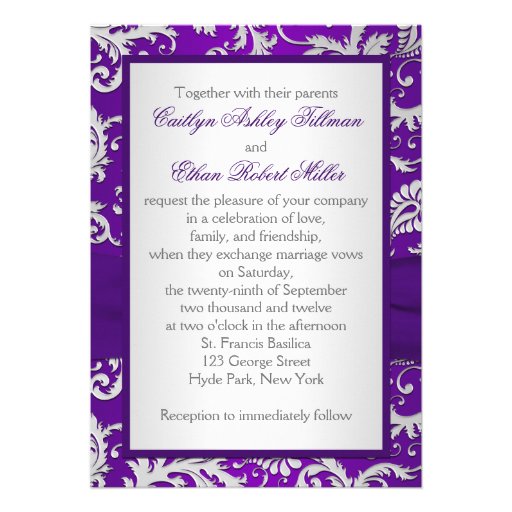PRINTED RIBBON Royal Purple and Silver Damask Custom Invite