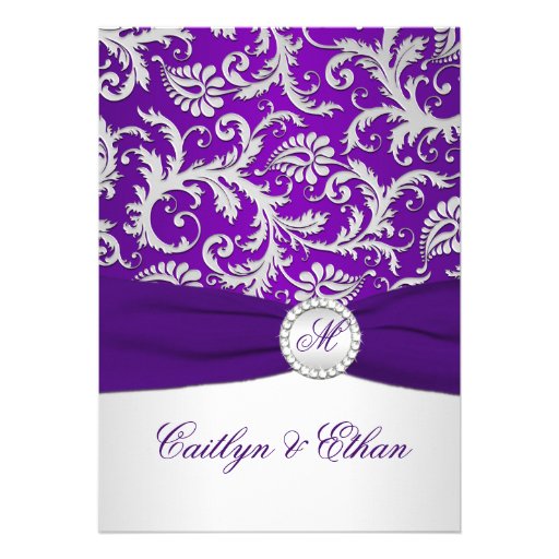 PRINTED RIBBON Royal Purple and Silver Damask Custom Invite