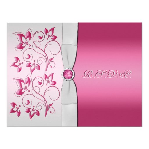 PRINTED RIBBON Silver, Pink Floral RSVP Card