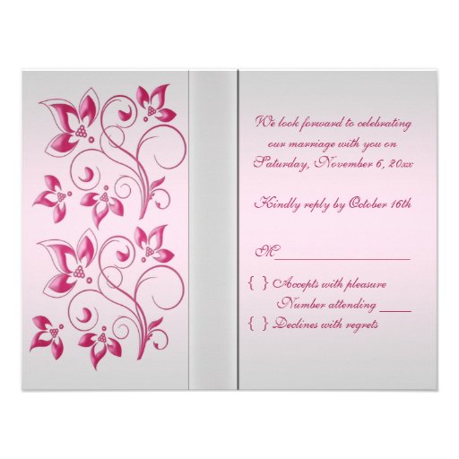 PRINTED RIBBON Silver, Pink Floral RSVP Card