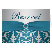 PRINTED RIBBON Silver, Teal Damask Reserved Card