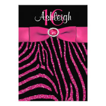 PRINTED RIBBON Zebra 16th Birthday Invitation