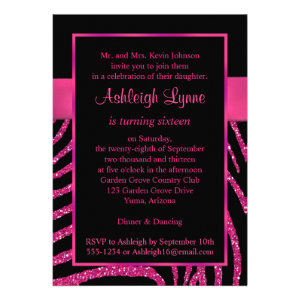 PRINTED RIBBON Zebra 16th Birthday Invitation