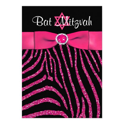 PRINTED RIBBON Zebra Glitter Bat Mitzvah Invite