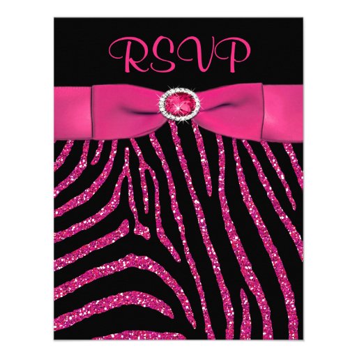 PRINTED RIBBON Zebra Pink FAUX Glitter RSVP Card