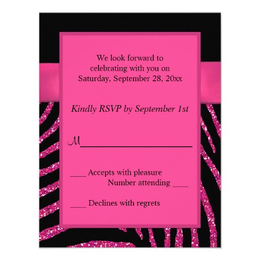 PRINTED RIBBON Zebra Pink FAUX Glitter RSVP Card