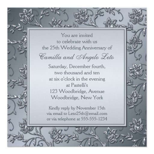 PRINTED Silver Glitter 25th Anniversary Invitation