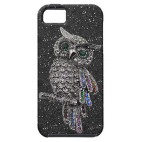 Printed Silver Owl & Jewels Black Glitter iPhone 5 Case