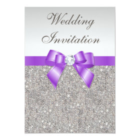 Printed Silver Sequins and Lavender Bow Wedding 5x7 Paper Invitation Card