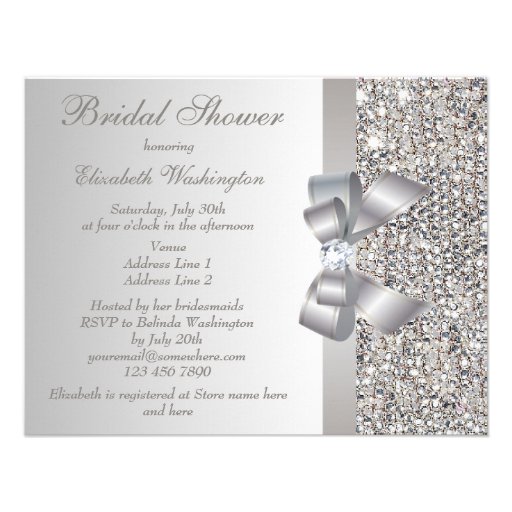 Printed Silver Sequins Bow & Diamond Bridal Shower Invite