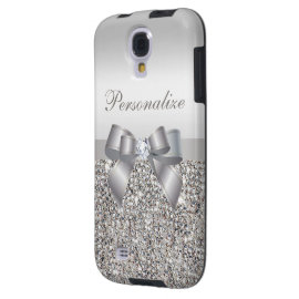Printed Silver Sequins, Bow & Diamond Image