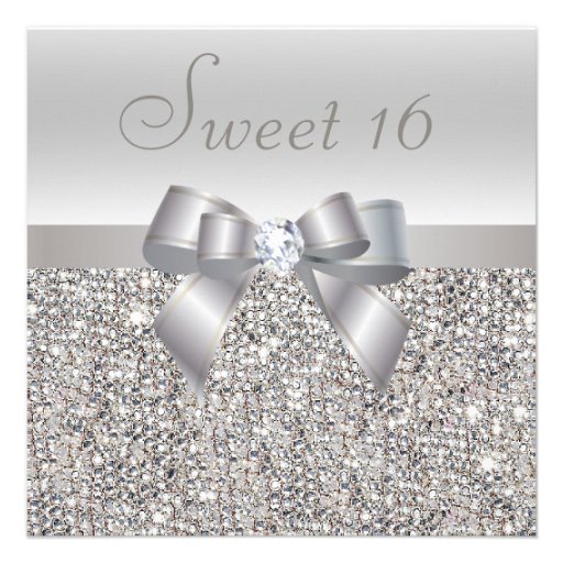 ... , Bow & Diamond Sweet 16 Personalized Invitations from Zazzle.com