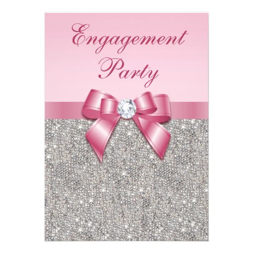 Printed Silver Sequins Pink Bow Engagement Party Invite
