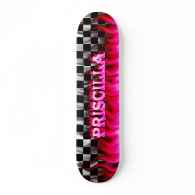 Priscilla skateboard pink fire and flames design