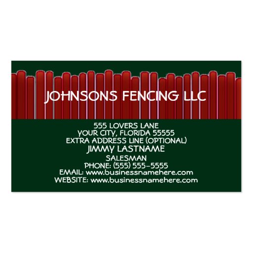 Privacy Fence Business Card Templates (back side)