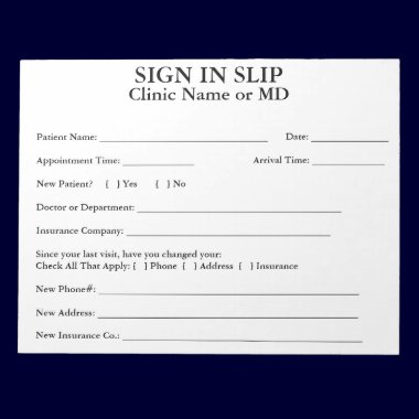 Privacy Patient Sign In Slips Notepad (White) notepads