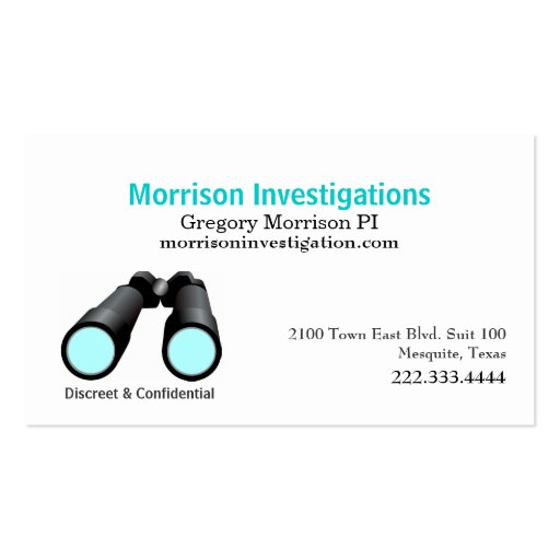 Private Investigation Binoculars Business Card (front side)