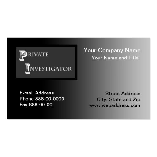 Private Investigator Business Card (front side)