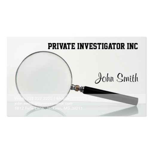 Private Investigator business card (front side)