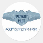 Private Pilot Blue Wings Round Sticker