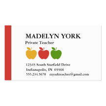 Private Teacher Tutor Business Cards