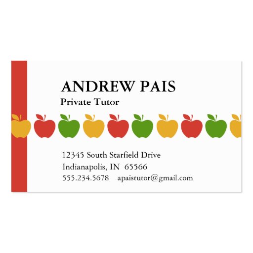 Private Teacher Tutor Business Cards (front side)