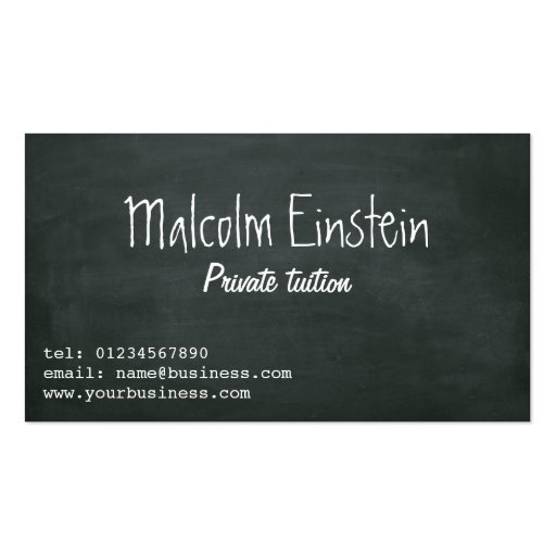 Private tutor blackboard script business card templates (front side)