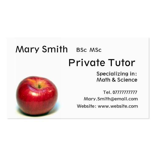Private Tutor / Teacher / Personal Tutor business Business Card Template (front side)