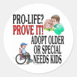 Pro-life? Prove it! Adopt older or special needs Round Stickers