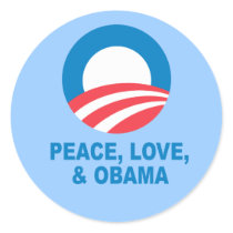 Pro-Obama - PEACE, LOVE, AND OBAMA Stickers