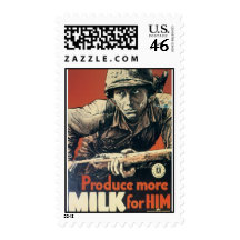 Produce More MILK for Him vintage War poster Stamp