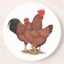 Production Red Chickens Beverage Coasters